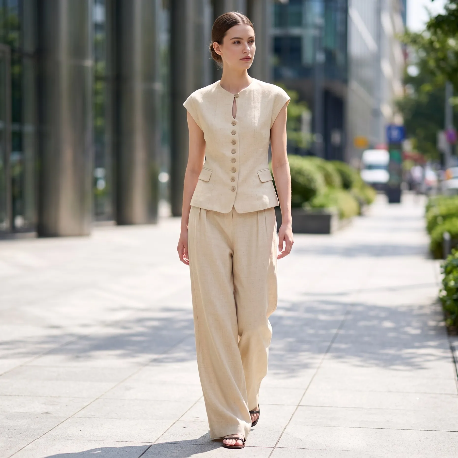 Women's Elegant 2 Piece Set Sleeveless Button Vest Top High Waist Wide Leg Pants Office Lady Summer Matching Outfit BF2005
Women's Elegant 2 Piece Set Sleeveless Button Vest Top High Waist Wide Leg Pants Office Lady Summer Matching Outfit BF2005