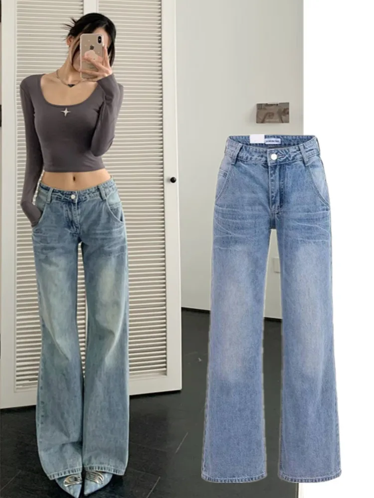 Светло-голубые джинсы с заниженной талией в стиле ретро, выцветшие джинсы с удлиненными манжетами, прямые широкие брюки, драпированные, длиной до пола, женские
Светло-голубые джинсы с заниженной талией в стиле ретро, выцветшие джинсы с удлиненными манжетами, прямые широкие брюки, драпированные, длиной до пола, женские