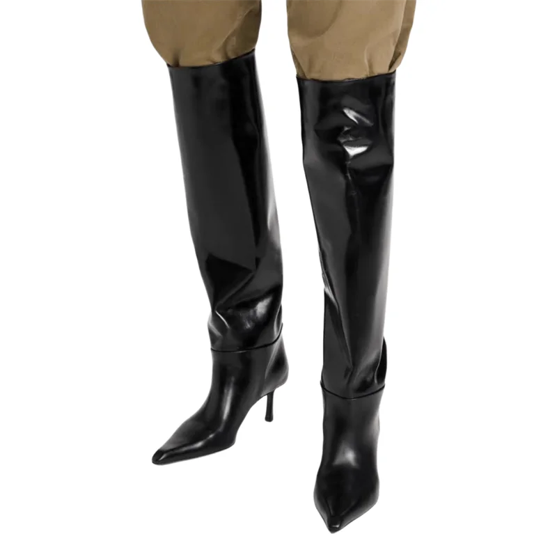 2024 Spring Shiny Leather Pointed 6.5cm High Heel Fashion Boots/Pleated/Patchwork/Denim Brown Silver Banquet Knee High Boots
2024 Spring Shiny Leather Pointed 6.5cm High Heel Fashion Boots/Pleated/Patchwork/Denim Brown Silver Banquet Knee High Boots