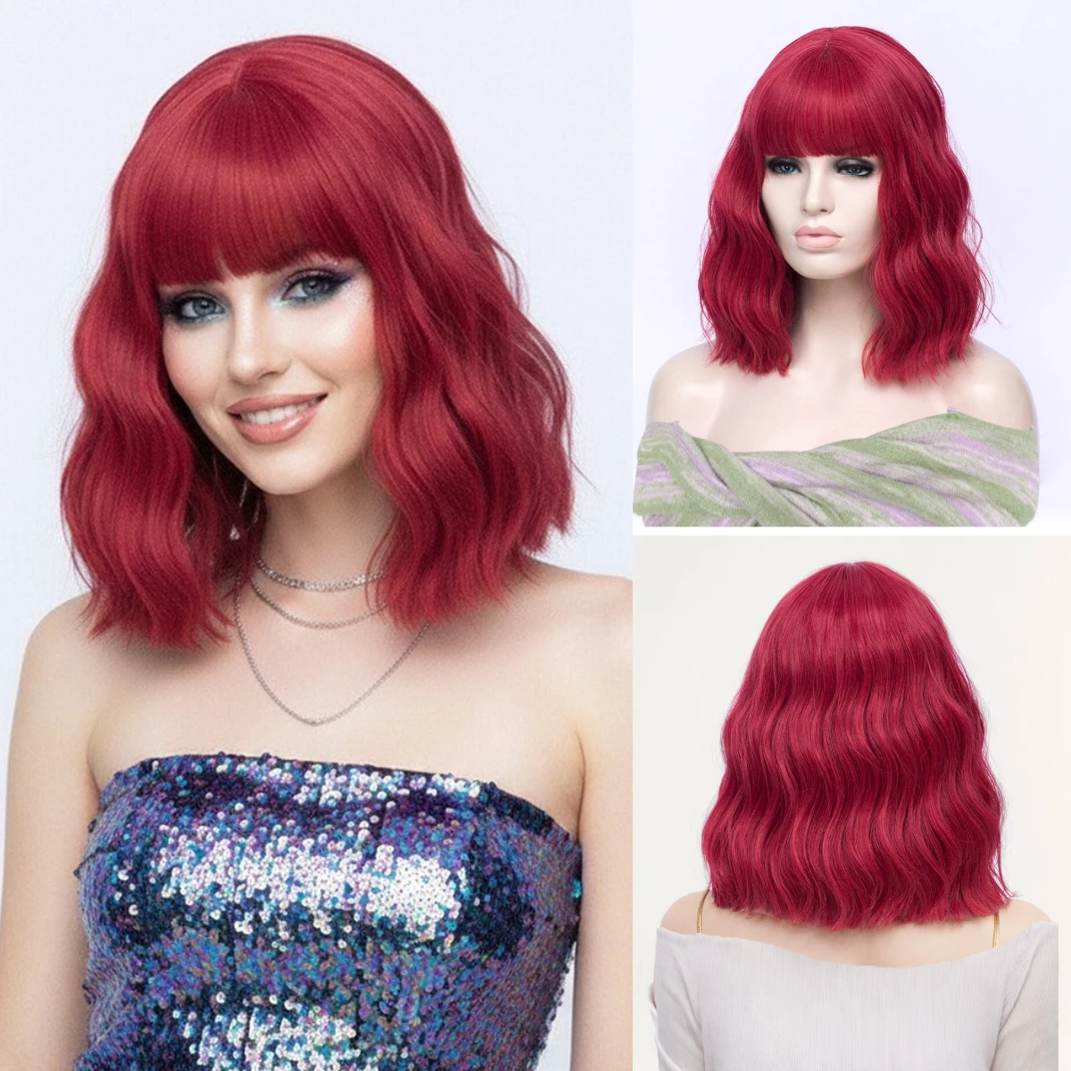 Women Short Synthetic Wavy Curly Wig With Bangs Red Wig Heat Resistant Wig For Daily Party Cosplay
Women Short Synthetic Wavy Curly Wig With Bangs Red Wig Heat Resistant Wig For Daily Party Cosplay