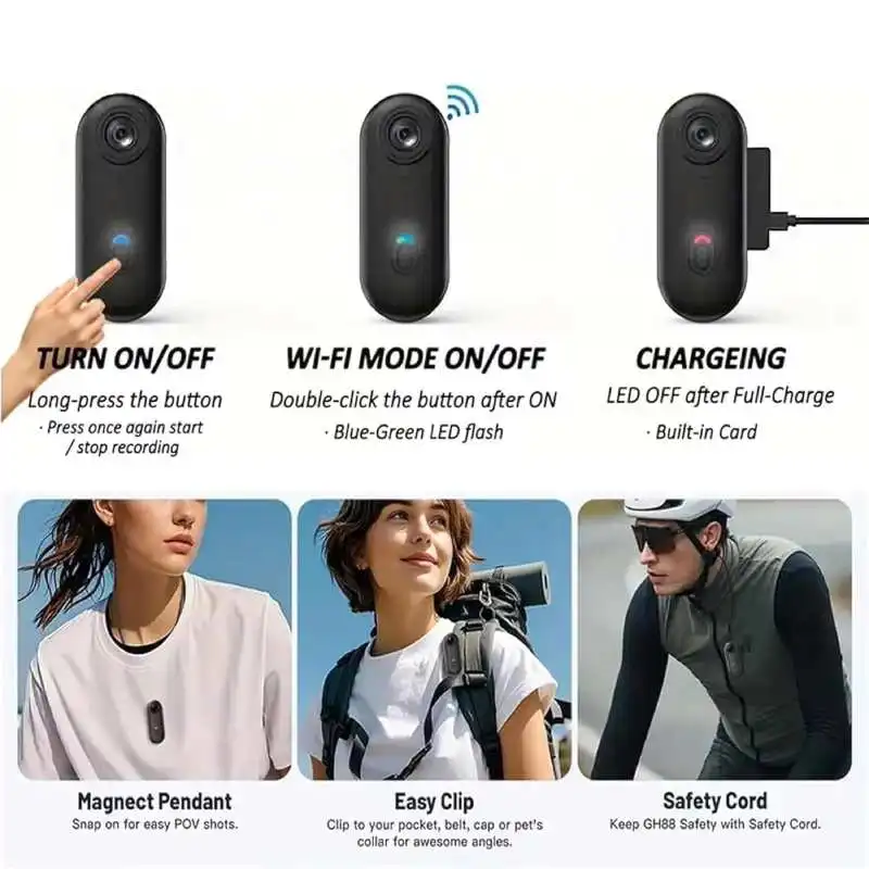 1080P HD Thumb Action Camera with Magnetic Pendant Portable POV Pocket Cam 120° Wide Angle Vlog Recorder for Hiking Cycling
1080P HD Thumb Action Camera with Magnetic Pendant Portable POV Pocket Cam 120° Wide Angle Vlog Recorder for Hiking Cycling