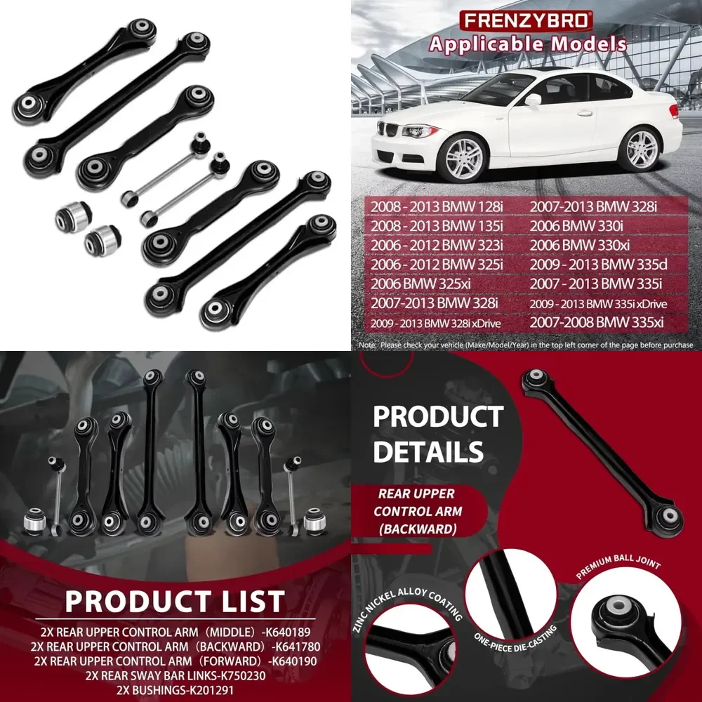 AP01 Frenzybro 10PCS Rear Suspension Kit for E90 E91 E92 E93 323i 325i 328i 330i 335i RWD Trailing Arm Control Arm Sway
AP01 Frenzybro 10PCS Rear Suspension Kit for E90 E91 E92 E93 323i 325i 328i 330i 335i RWD Trailing Arm Control Arm Sway