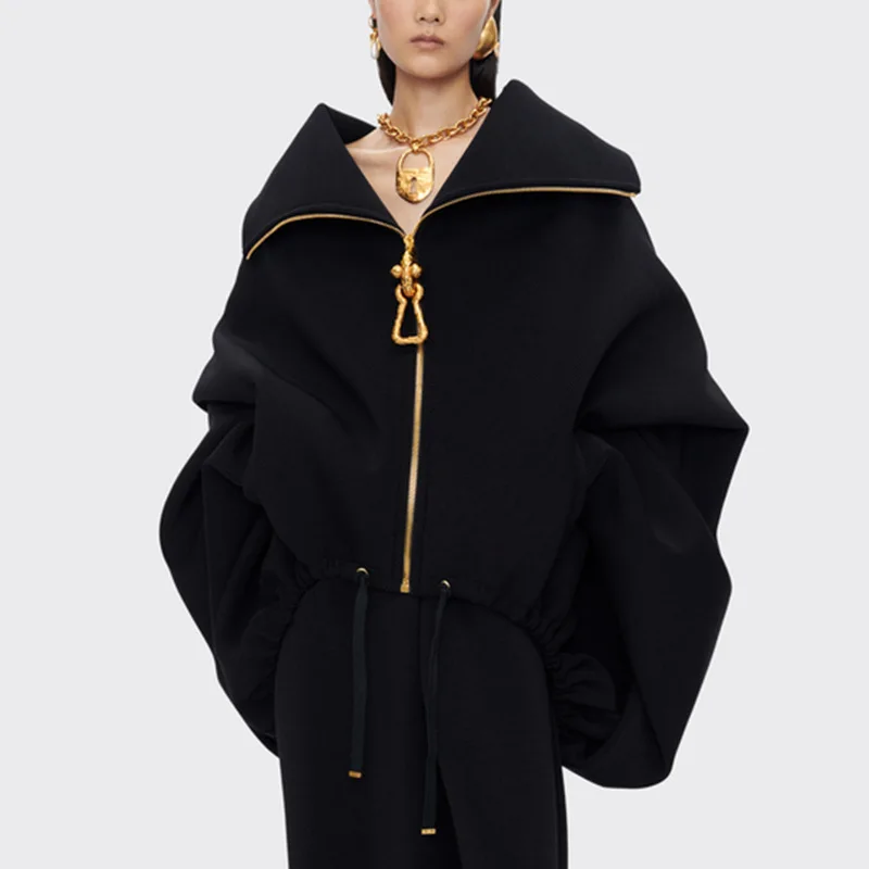 TARUXY Oversize Lapel Zipper Coat Women's Fashion Spliced Solid Long Sleeves Casual Drawstring Jacket Coat 2025 Autumn New
TARUXY Oversize Lapel Zipper Coat Women's Fashion Spliced Solid Long Sleeves Casual Drawstring Jacket Coat 2025 Autumn New