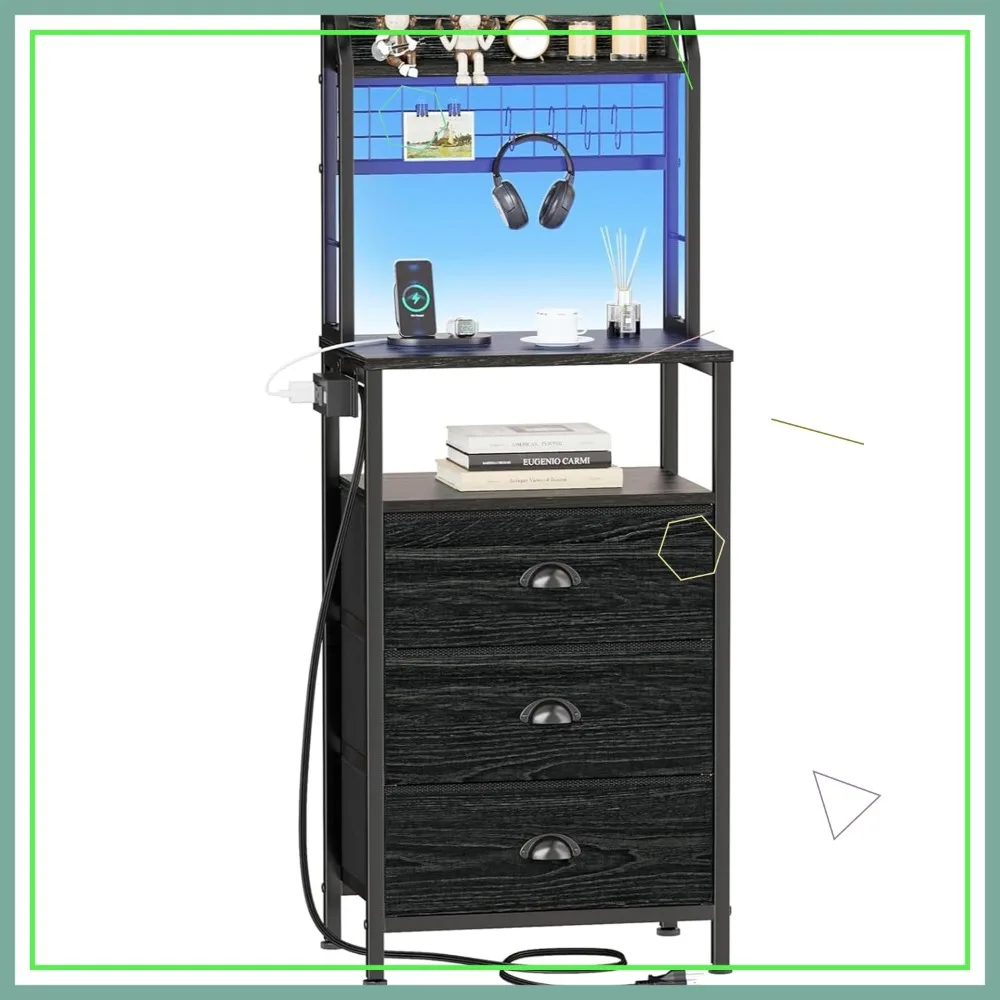 Прикроватная тумбочка высотой 44 дюйма с зарядной станцией, светодиодной подсветкой, 3 ящиками и полками для хранения для спальни, цвет черный дуб
Прикроватная тумбочка высотой 44 дюйма с зарядной станцией, светодиодной подсветкой, 3 ящиками и полками для хранения для спальни, цвет черный дуб