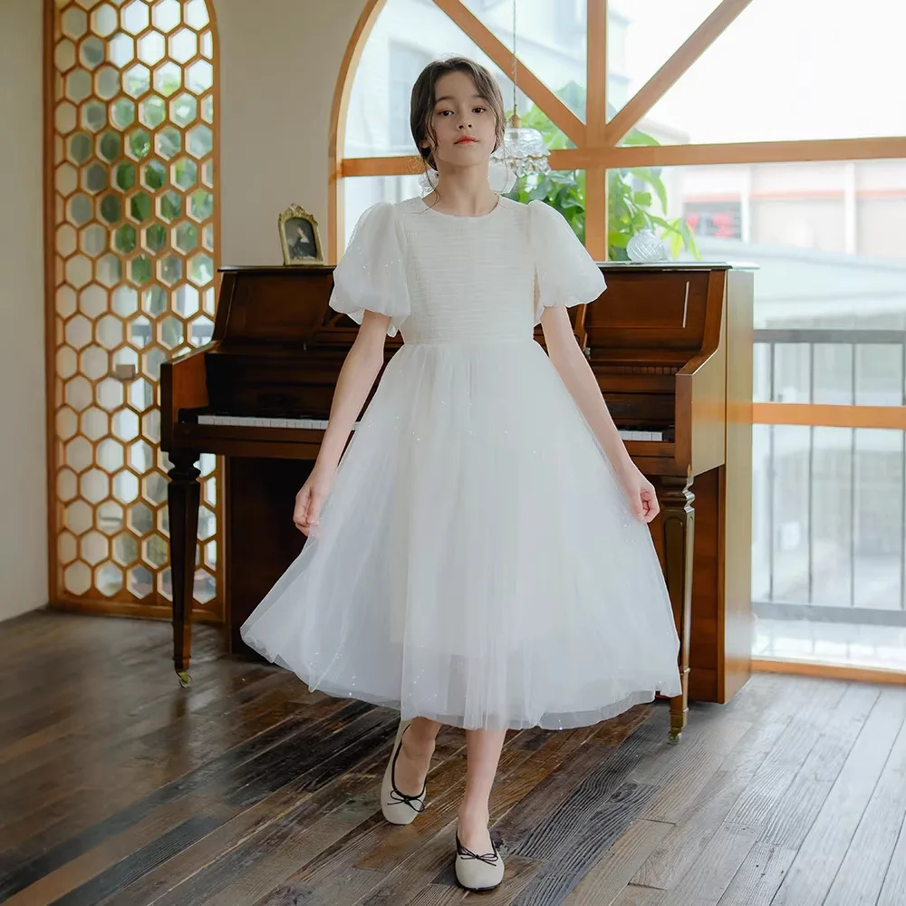 Girls Sparkly Tulle Dress Puff Sleeve White Princess Gown Kids Birthday Wedding Party Formal Evening Soft Mesh Children Clothing
Girls Sparkly Tulle Dress Puff Sleeve White Princess Gown Kids Birthday Wedding Party Formal Evening Soft Mesh Children Clothing