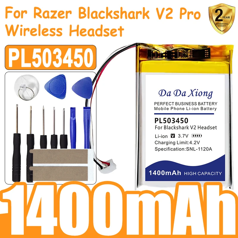 Сменный аккумулятор 1400 мАч для беспроводной гарнитуры RAZER Blackshark V2 Pro PL503450 + инструменты
Сменный аккумулятор 1400 мАч для беспроводной гарнитуры RAZER Blackshark V2 Pro PL503450 + инструменты
