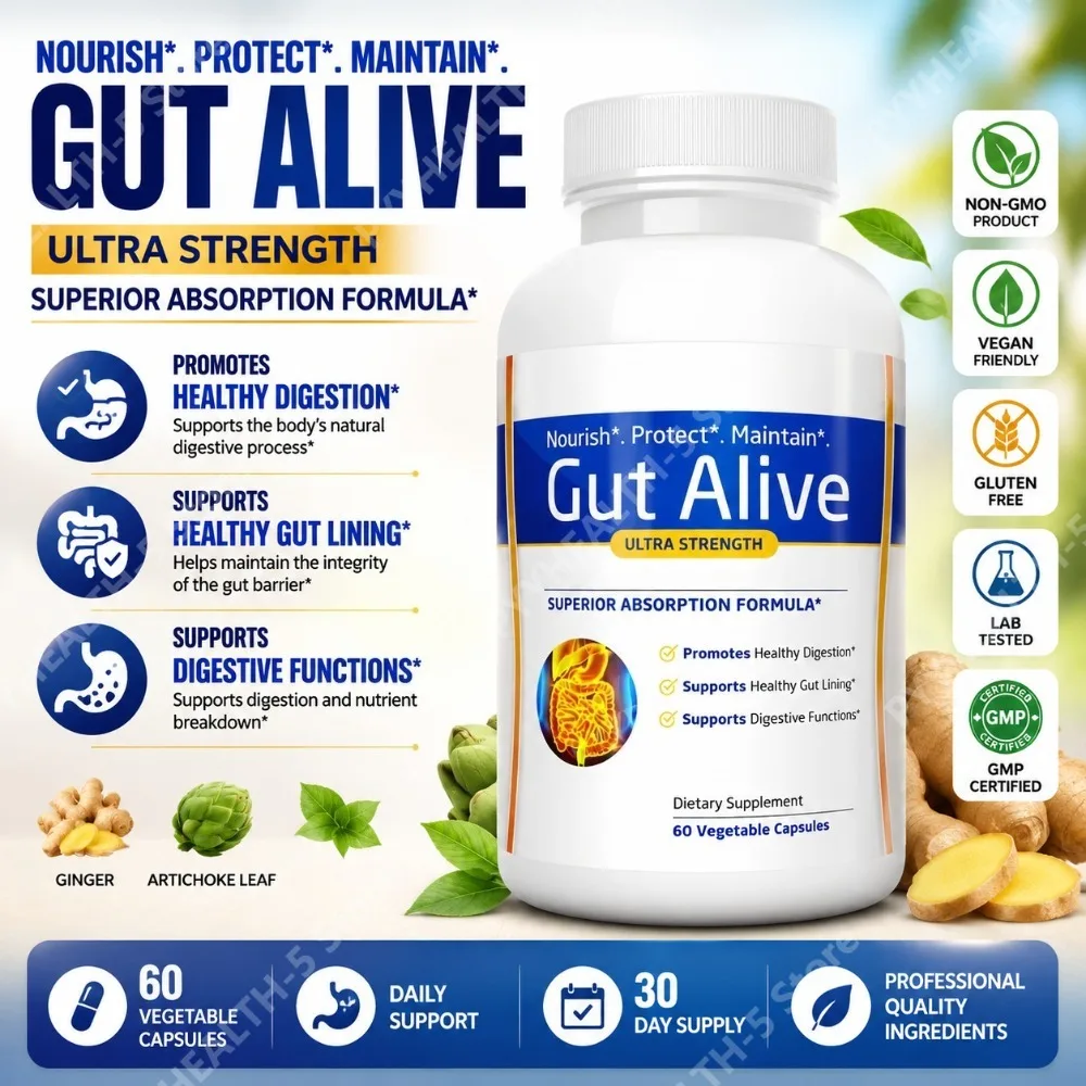 Gut Alive Natural Digestive Health Supplement Unique Formula Ease Stomach Bloating Gas Indigestion Discomfort 60 Counts
Gut Alive Natural Digestive Health Supplement Unique Formula Ease Stomach Bloating Gas Indigestion Discomfort 60 Counts