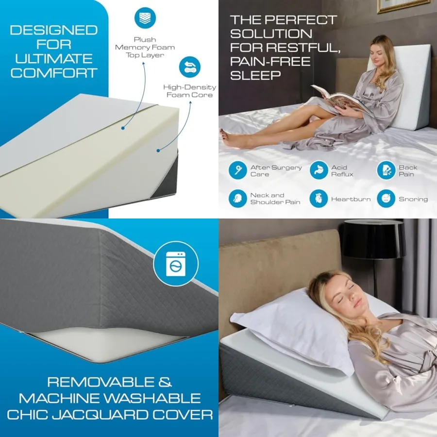 Bed Wedge Pillow for Sleep Apnea, FSA Eligible Acid Reflux, and Back Pain Relief, with Chic Jacquard Cover - Headboard s for Sl
Bed Wedge Pillow for Sleep Apnea, FSA Eligible Acid Reflux, and Back Pain Relief, with Chic Jacquard Cover - Headboard s for Sl