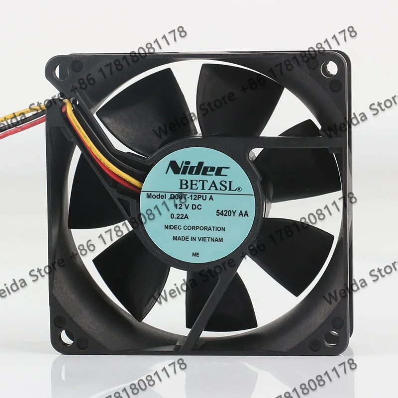 Original NIDEC 8025 8CM D08T-12PU A 80X80X25MM two-wire server dual ball bearings 12V 0.22A silent chassis cooling fan
Original NIDEC 8025 8CM D08T-12PU A 80X80X25MM two-wire server dual ball bearings 12V 0.22A silent chassis cooling fan