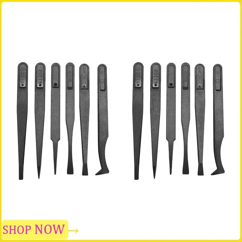 Especial, 12 шт., набор прецизионных пинцетов, пластиковый антистатический набор инструментов, размер 1/2/3/5/6/8 каждый (черный) 
Especial, 12 шт., набор прецизионных пинцетов, пластиковый антистатический набор инструментов, размер 1/2/3/5/6/8 каждый (черный)