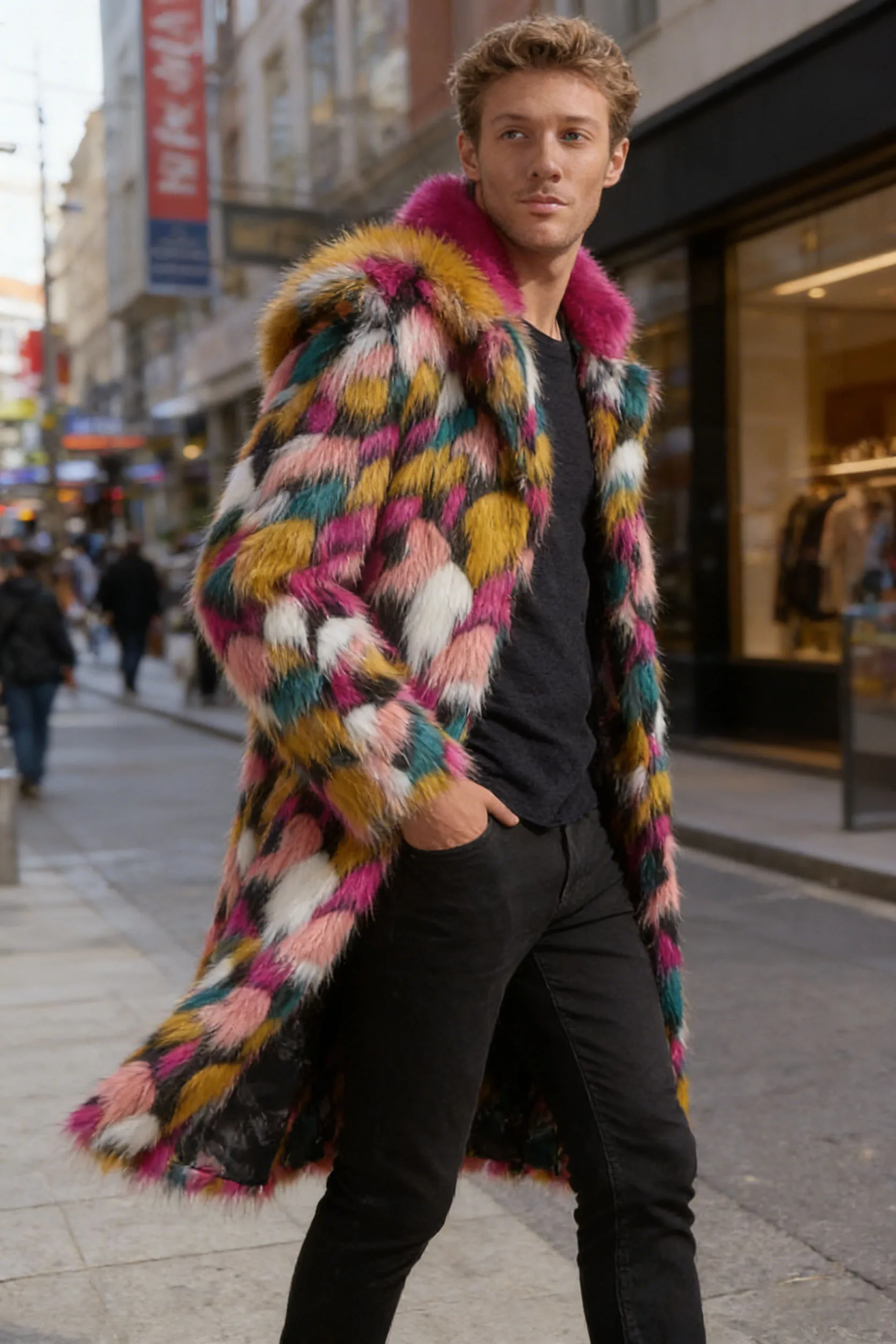 Men's Plus Size Rainbow Multicolor Patchwork Faux Fur Coat 2026 Winter Long Length Fluffy Warm Luxury Jacket for Daily Party Str
Men's Plus Size Rainbow Multicolor Patchwork Faux Fur Coat 2026 Winter Long Length Fluffy Warm Luxury Jacket for Daily Party Str