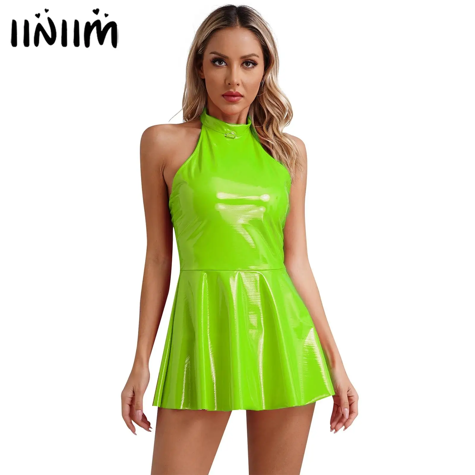 Women Latex Halter A-line Jazz Dance Dress Sleeveless Skater Mini Dress Swing Skirt Pole Dance Suit Babydoll Lingerie Nightwear
Women Latex Halter A-line Jazz Dance Dress Sleeveless Skater Mini Dress Swing Skirt Pole Dance Suit Babydoll Lingerie Nightwear