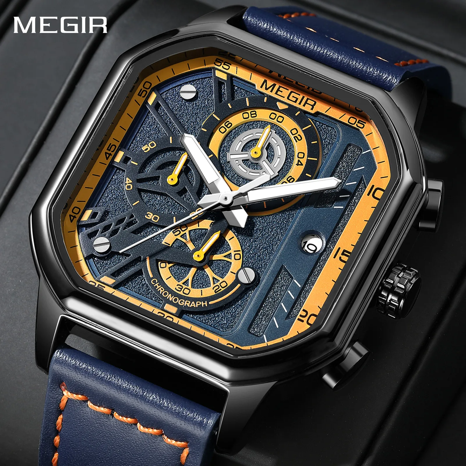 MEGIR Fashion Square Case Men Sport Watch Quartz Chronograph Luminous Military Wristwatch Luminous Date Clock Reloj Hombre 8106
MEGIR Fashion Square Case Men Sport Watch Quartz Chronograph Luminous Military Wristwatch Luminous Date Clock Reloj Hombre 8106