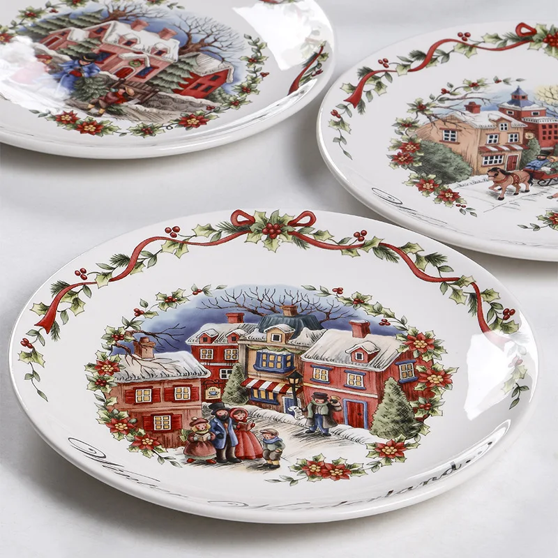 European style ceramic flat plate creative Christmas round 8-inch dining plate glazed color plate mug
European style ceramic flat plate creative Christmas round 8-inch dining plate glazed color plate mug