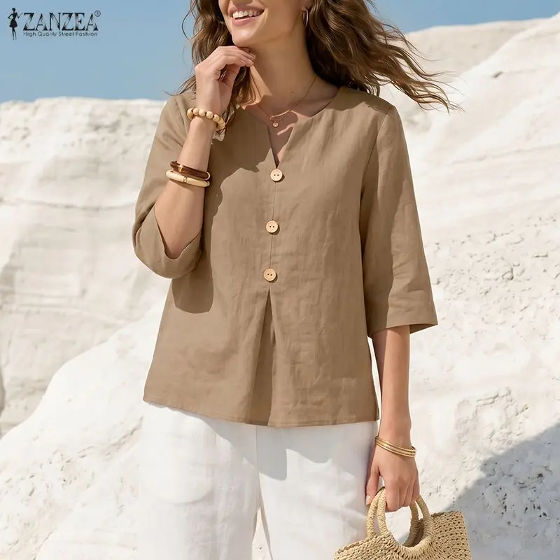 ZANZEA Women Breathable Cotton Linen Blouses V-Neck Half-Sleeve Loose Plain Tops Summer Daily Casual Vacation Beach Blusas Mujer
ZANZEA Women Breathable Cotton Linen Blouses V-Neck Half-Sleeve Loose Plain Tops Summer Daily Casual Vacation Beach Blusas Mujer