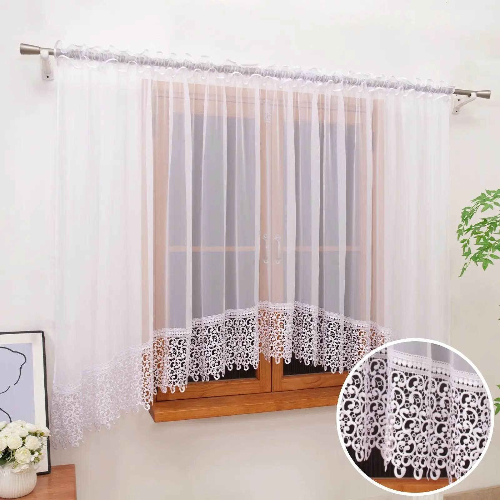 1PC Lace Trim Sheer Curtain, Lightweight And Breathable, UV Resistant, Cozy Home Ornament, Great Housewarming Gift for Family
1PC Lace Trim Sheer Curtain, Lightweight And Breathable, UV Resistant, Cozy Home Ornament, Great Housewarming Gift for Family