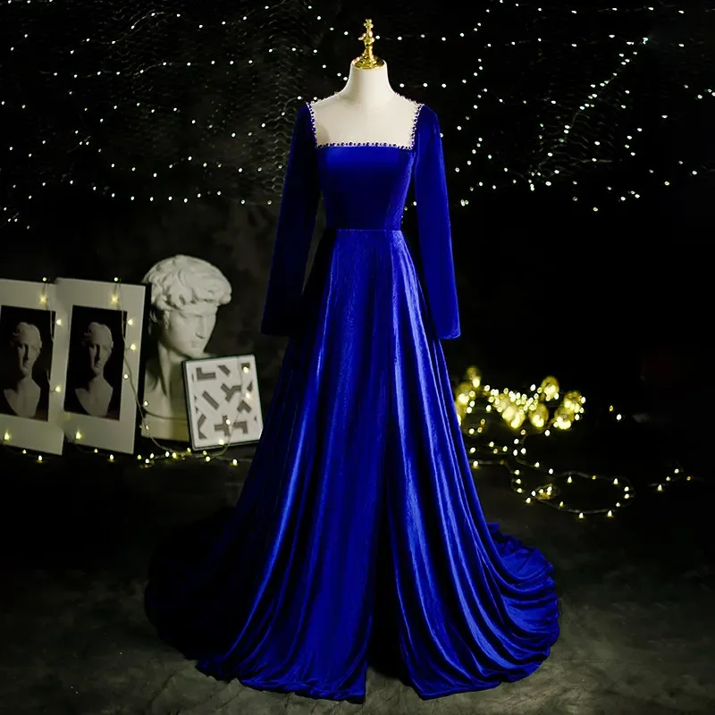 Customized Evening Dress Blue Flannel Beads O-Neck Full Sleeves A-Line Pleat Floor-Length Plus size Woman Party Formal Gowns
Customized Evening Dress Blue Flannel Beads O-Neck Full Sleeves A-Line Pleat Floor-Length Plus size Woman Party Formal Gowns