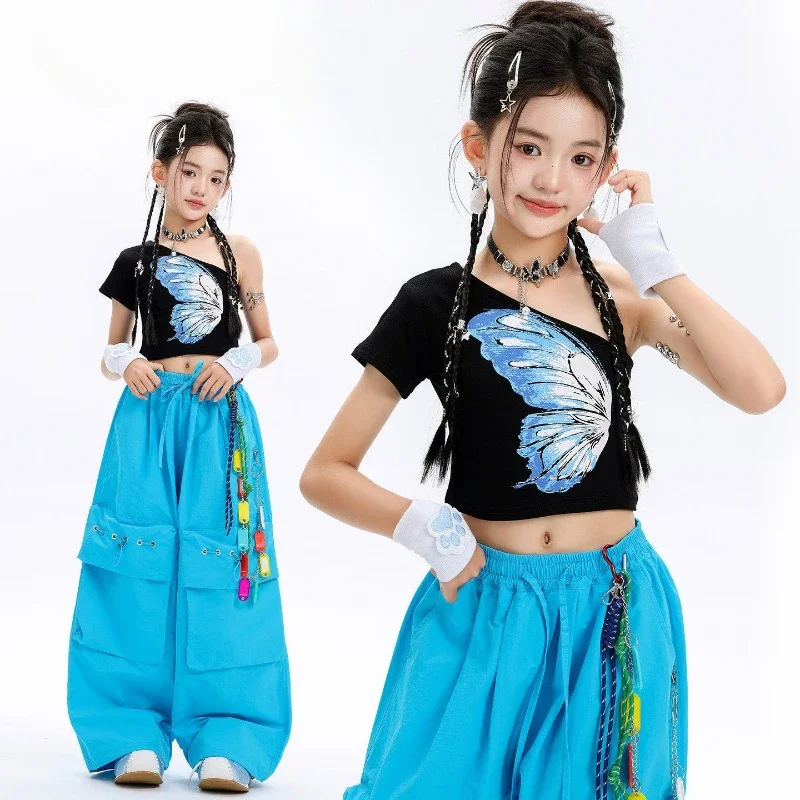 Fashion Girls Jazz Dance Costume Print Top Blue Cargo Pants Kids Hip Hop Outfits Group Streetwear Stage Performance Clothes Set
Fashion Girls Jazz Dance Costume Print Top Blue Cargo Pants Kids Hip Hop Outfits Group Streetwear Stage Performance Clothes Set