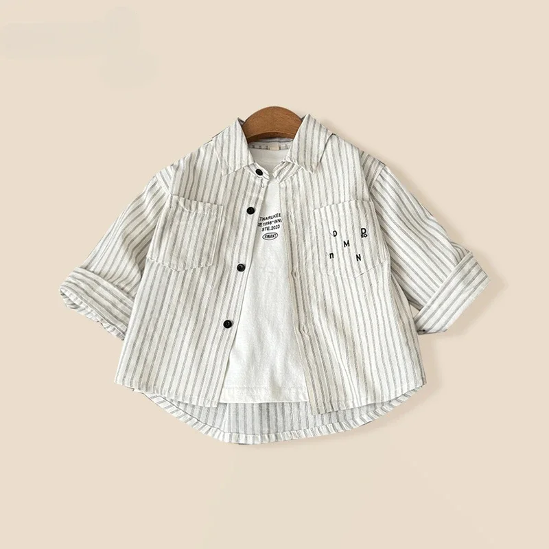 Boys shirt vertical striped 2025 spring new letter lapel baby children's clothes casual tops
Boys shirt vertical striped 2025 spring new letter lapel baby children's clothes casual tops