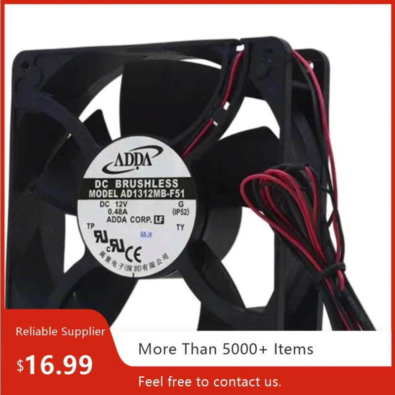 127mm Fan For ADDA AD1312MB-F51 127x127x38mm DC 12V 0.48A Dual Ball Bearing Industrial Exhaust Fan with Locked Rotor Protection
127mm Fan For ADDA AD1312MB-F51 127x127x38mm DC 12V 0.48A Dual Ball Bearing Industrial Exhaust Fan with Locked Rotor Protection