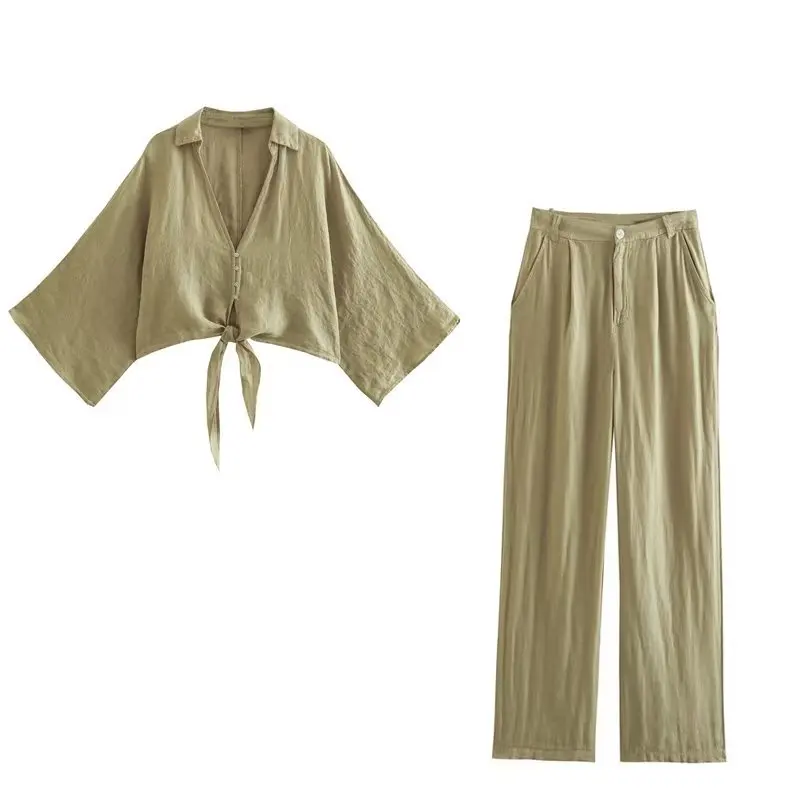 Linen Women Pajamas Set 2024 New Fashion Knot Flax Cropped Blouses Wide Leg Trouser Suit Vintage Female Shirts Trouser Homewear
Linen Women Pajamas Set 2024 New Fashion Knot Flax Cropped Blouses Wide Leg Trouser Suit Vintage Female Shirts Trouser Homewear