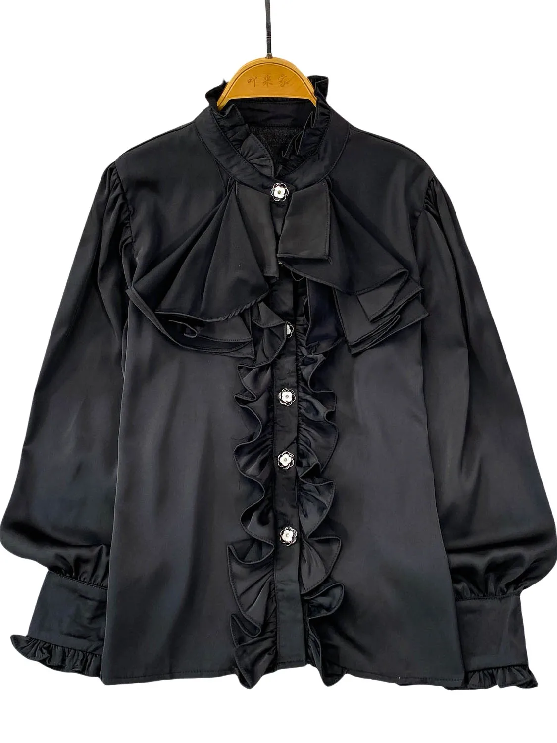 Ele Long Sve Satin Feel Stand Collar irt Women's Loose Fit Autumn Top Button down Bell Sve Daily Wear 
Ele Long Sve Satin Feel Stand Collar irt Women's Loose Fit Autumn Top Button down Bell Sve Daily Wear