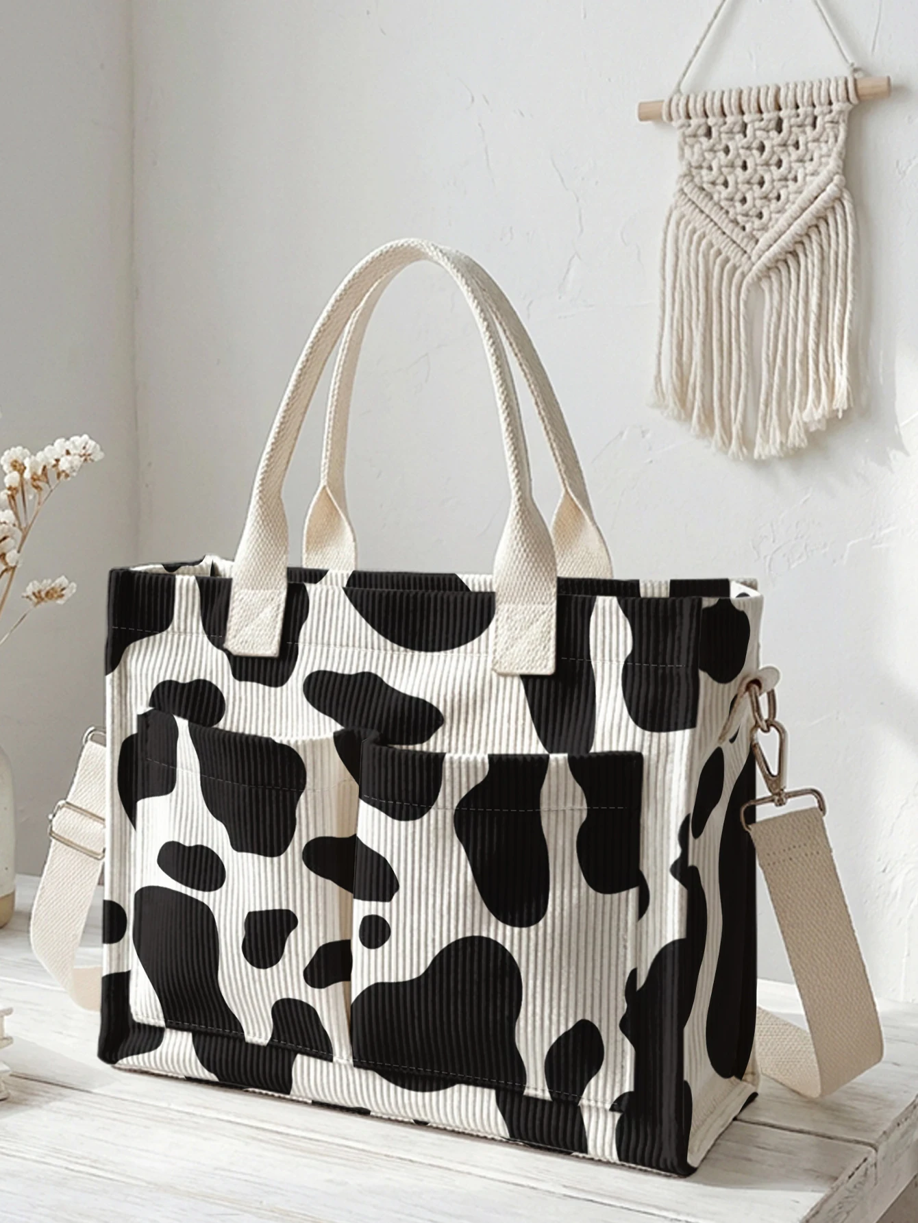 Cow Print Corduroy Tote Bag Large Capacity Multi Pocket Detachable Crossbody Shoulder Bag
Cow Print Corduroy Tote Bag Large Capacity Multi Pocket Detachable Crossbody Shoulder Bag