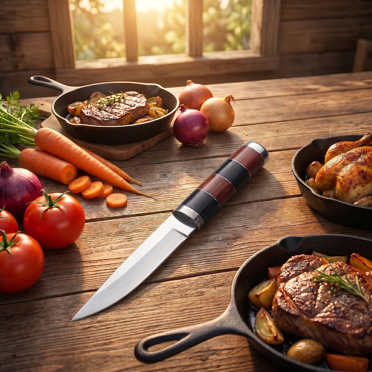 Red & Black Dual-Color Stainless Steel Paring Boning Knife with Solid Wood Handle Easy Carry Outdoor Kitchen Tool with Cover
Red & Black Dual-Color Stainless Steel Paring Boning Knife with Solid Wood Handle Easy Carry Outdoor Kitchen Tool with Cover