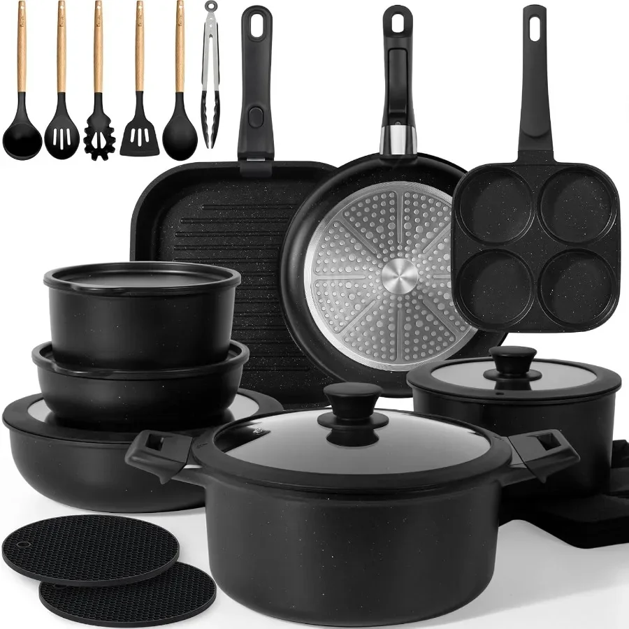 30Piece Nonstick Cookware Set with Detachable Handles for Induction Cooking RV and Home Kitchens Includes Frying Pans and Casse
30Piece Nonstick Cookware Set with Detachable Handles for Induction Cooking RV and Home Kitchens Includes Frying Pans and Casse