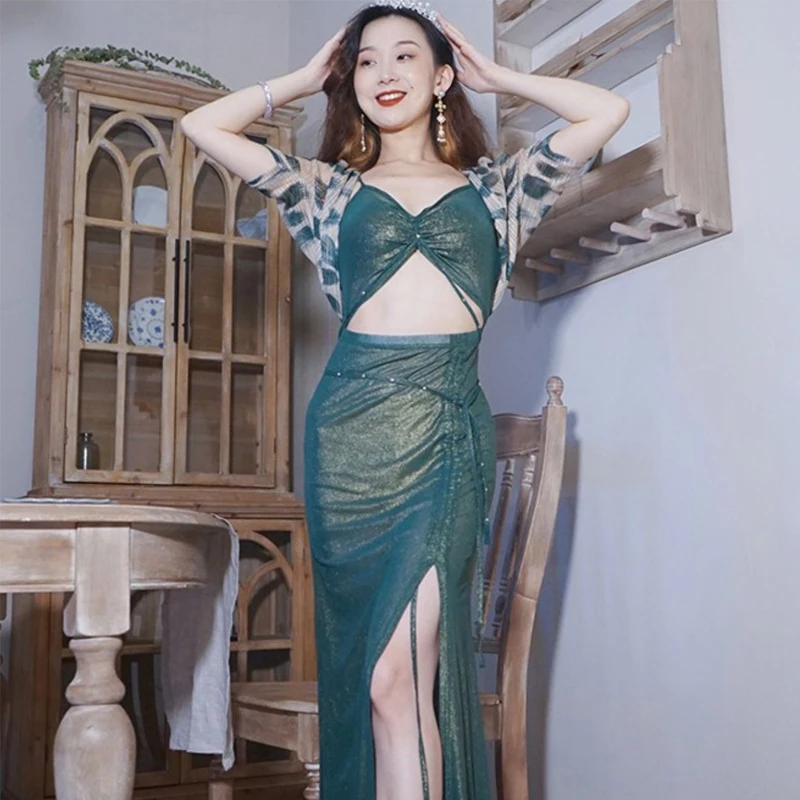 Belly Dance Clothes Set for Women Short Sleeves Top Green Skirt High-end Oriental Dance Elastic Suit Performance Outfit Wear
Belly Dance Clothes Set for Women Short Sleeves Top Green Skirt High-end Oriental Dance Elastic Suit Performance Outfit Wear