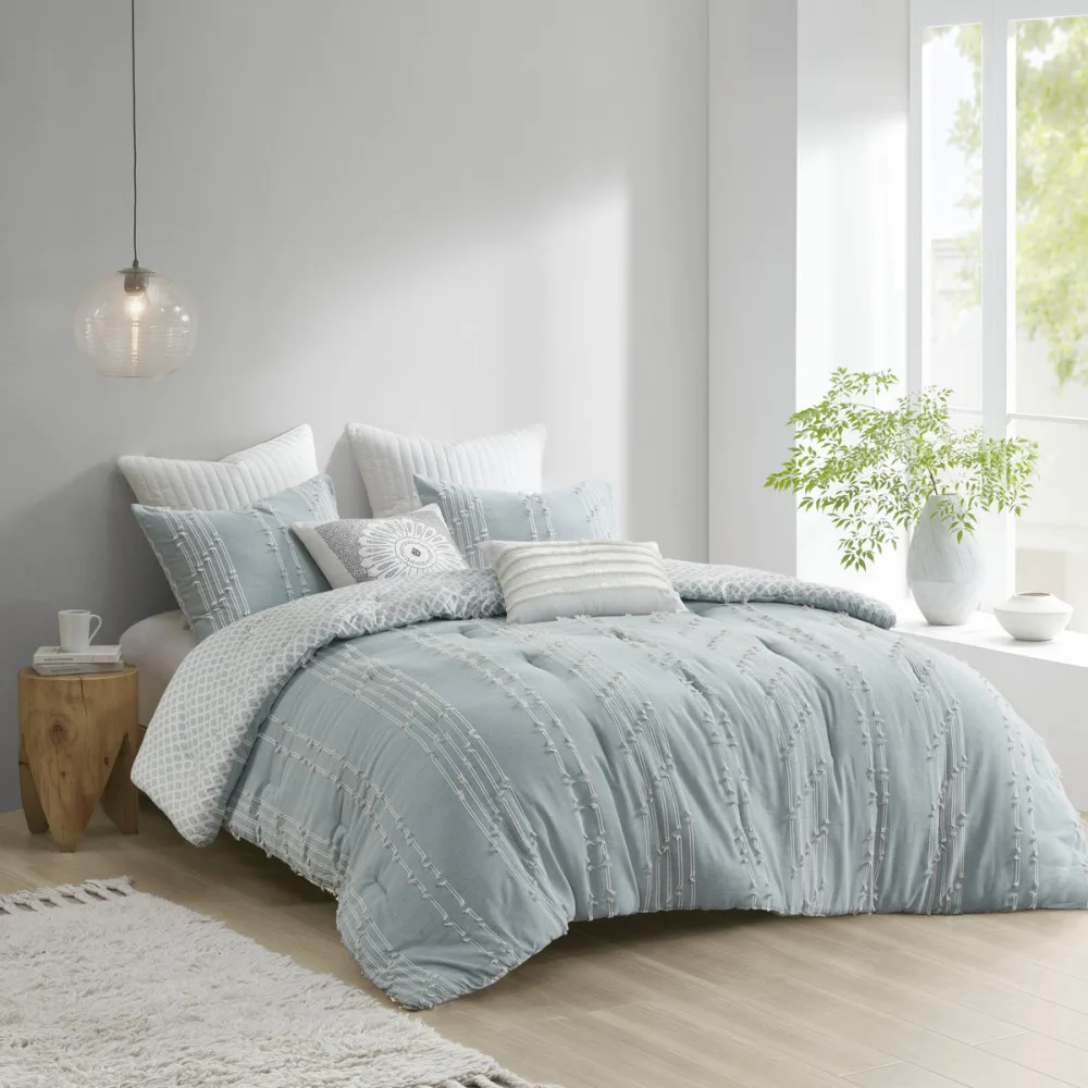 3 Piece Cotton Jacquard Comforter Set Aqua Full/Queen
3 Piece Cotton Jacquard Comforter Set Aqua Full/Queen
