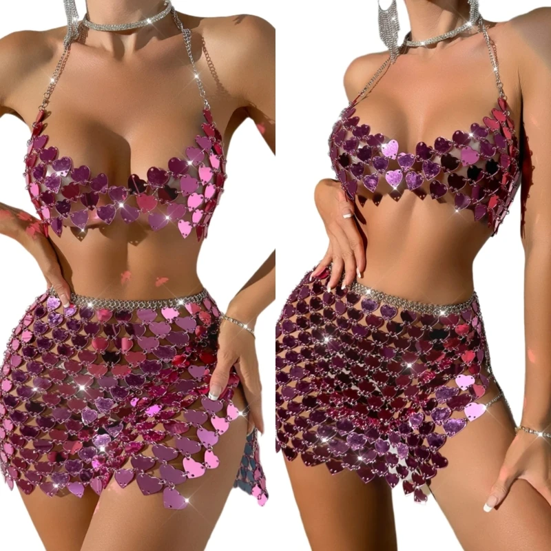 Sequins Tanks Top Glitter Mini Skirt Backless Chain Halter Crop Tops for Womens
Sequins Tanks Top Glitter Mini Skirt Backless Chain Halter Crop Tops for Womens