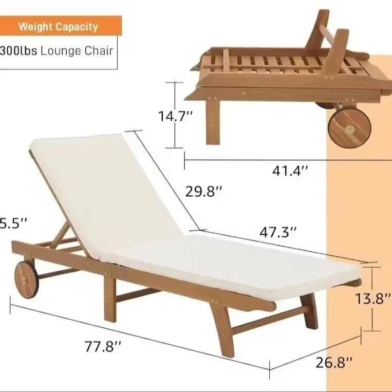 Acacia Wood Chaise Lounge Set of 2 Outdoor Folding Recliner Chair with Adjustable Backrest And Wheels for Patio Customized
Acacia Wood Chaise Lounge Set of 2 Outdoor Folding Recliner Chair with Adjustable Backrest And Wheels for Patio Customized