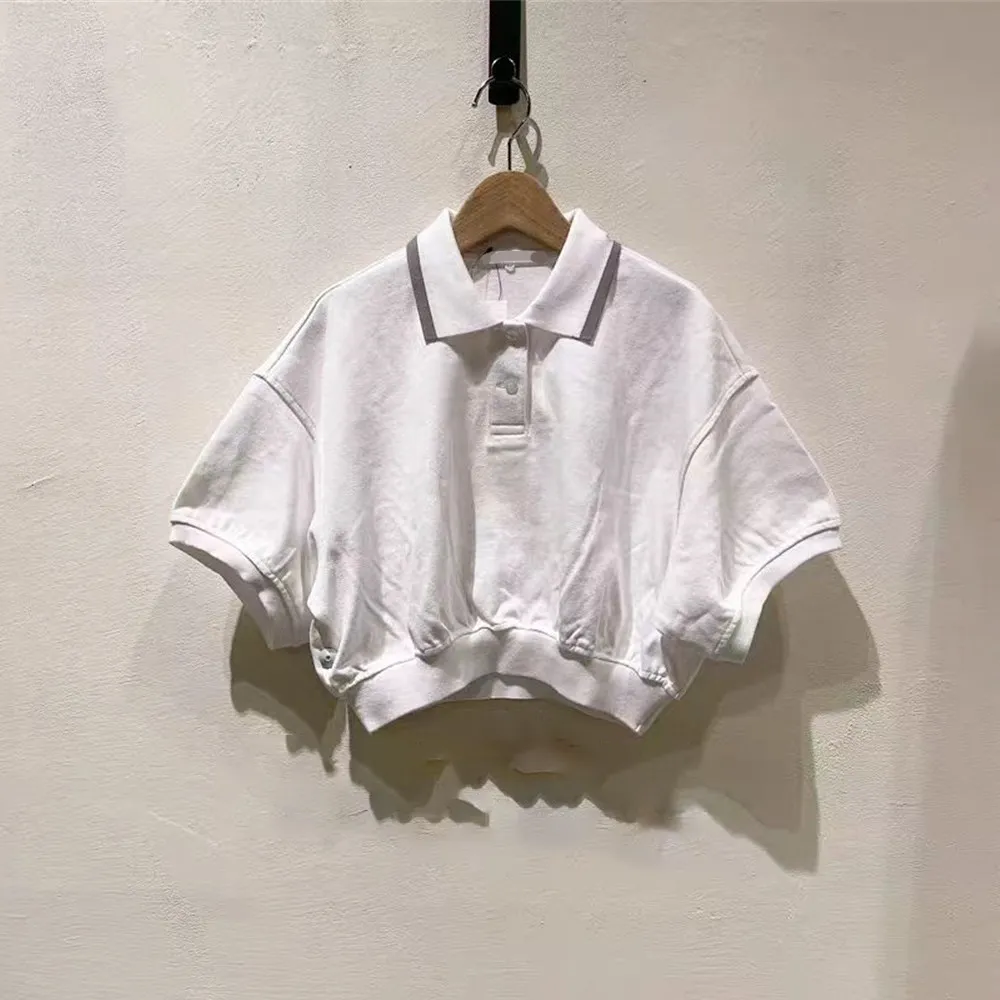 2026 Summer New Solid Color Polo Shirt Women Lapel Drop Shoulder Preppy Style Short Sleeve Cropped T-shirt Tops
2026 Summer New Solid Color Polo Shirt Women Lapel Drop Shoulder Preppy Style Short Sleeve Cropped T-shirt Tops