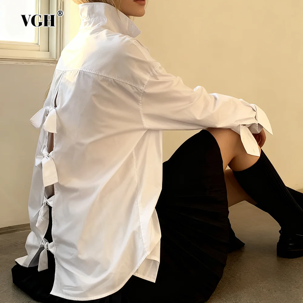 VGH Casual Solid Spliced Bowknot Loose Blouses For Women Stand Collar Long Sleeve Spring Designer Shirts Female Fashion Style
VGH Casual Solid Spliced Bowknot Loose Blouses For Women Stand Collar Long Sleeve Spring Designer Shirts Female Fashion Style