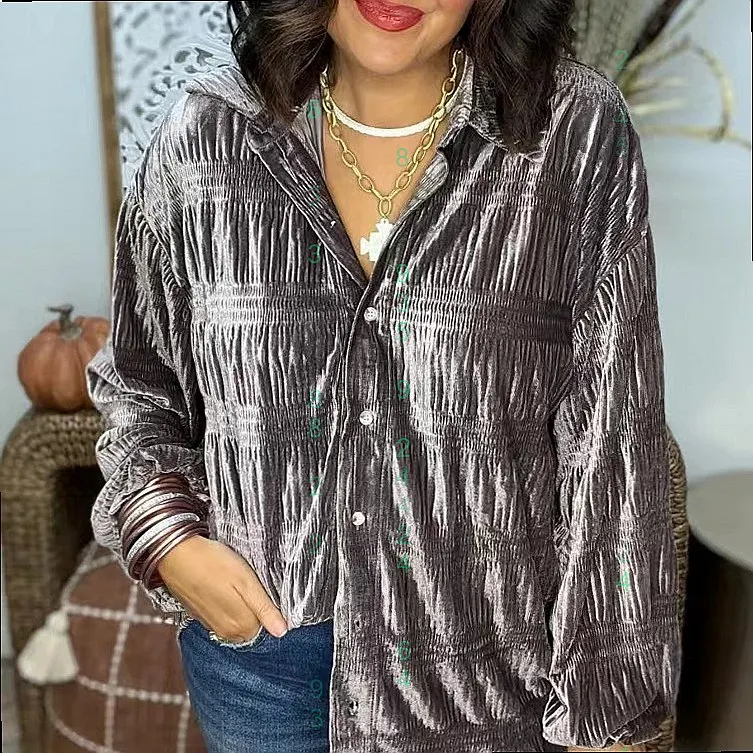 Velvet Loose Fit Blouse with Multi Row Buttons, Casual Tops for Women, Versatile Shirt Tee
Velvet Loose Fit Blouse with Multi Row Buttons, Casual Tops for Women, Versatile Shirt Tee