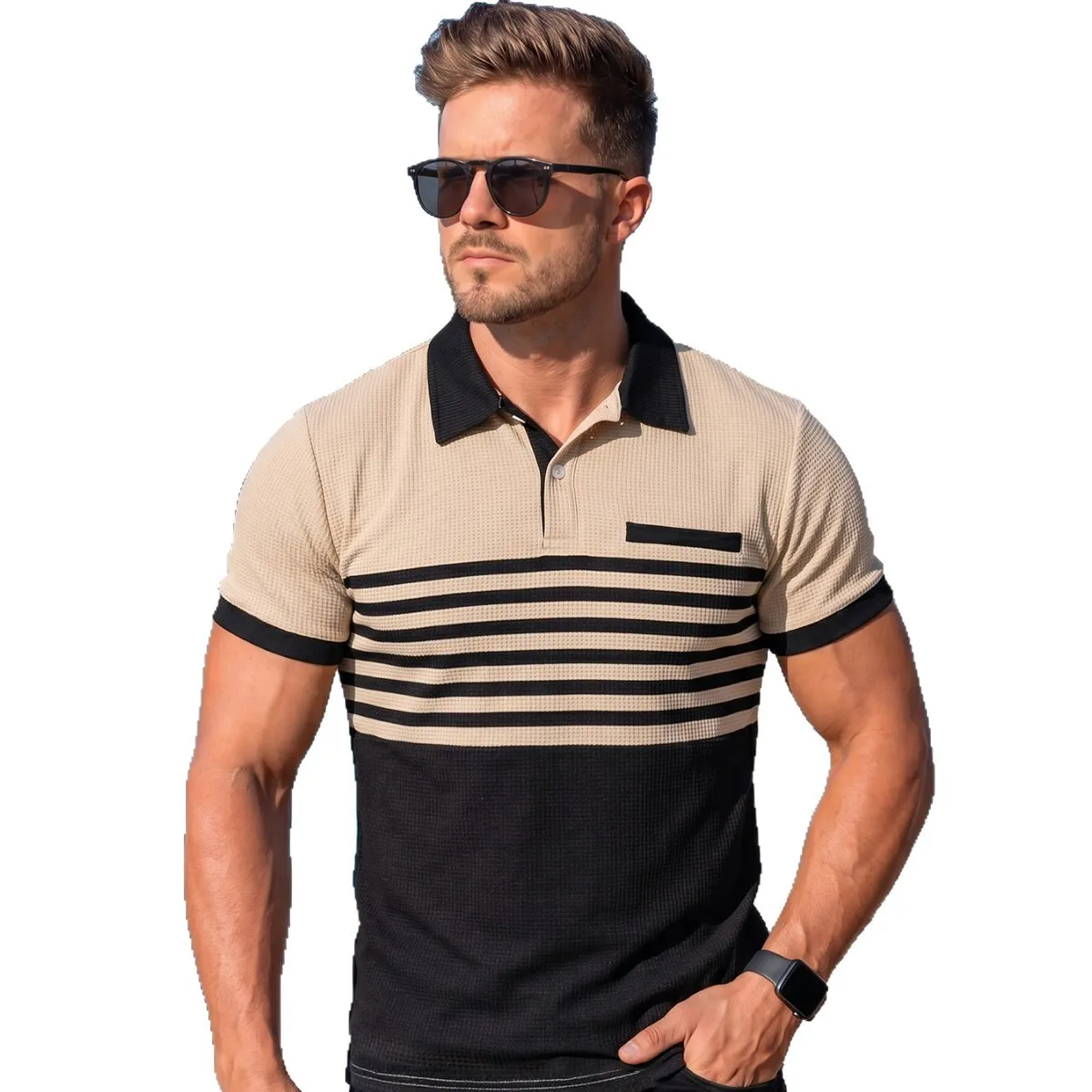 Men's Summer Casual V-neck Polo Shirt Pocket Button Striped Color Blocked T-shirt Outdoor Sports Fishing Short Sleeved Shirt
Men's Summer Casual V-neck Polo Shirt Pocket Button Striped Color Blocked T-shirt Outdoor Sports Fishing Short Sleeved Shirt