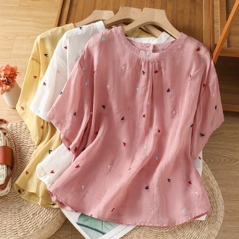 Chinese Style Women's Blouse Embroidery Vintage Shirts Fashion Loose Summer Clothing Short Sleeve Cotton Linen Women Tops
Chinese Style Women's Blouse Embroidery Vintage Shirts Fashion Loose Summer Clothing Short Sleeve Cotton Linen Women Tops