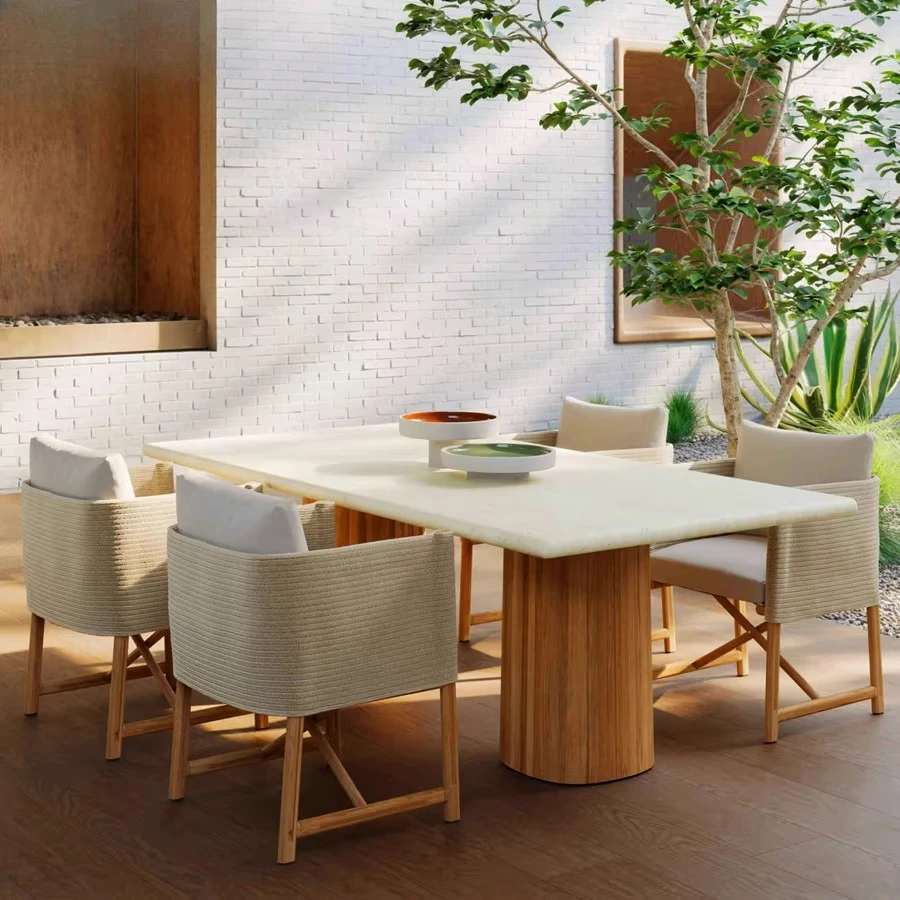 Outdoor tables and chairs Outdoor rain and sun protection Teak rock slab dining table Rattan combination furniture
Outdoor tables and chairs Outdoor rain and sun protection Teak rock slab dining table Rattan combination furniture