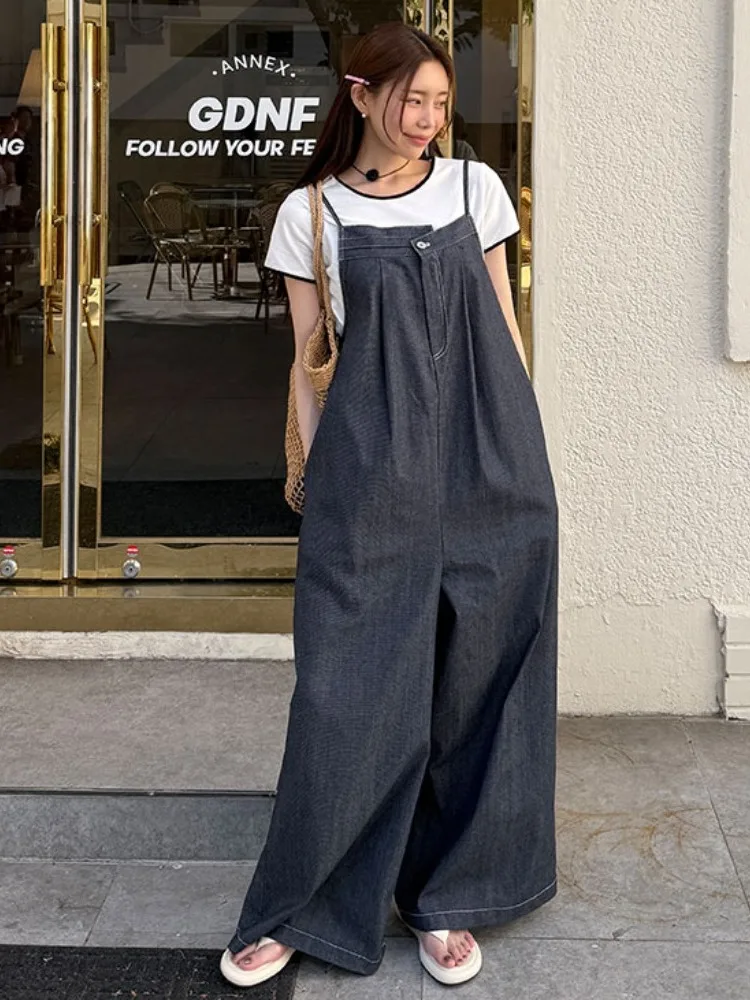 Vintage Agel One-Button Strap Denim Jeans Women Summer New Sle Versatile Wide Leg Casual Long Pants 
Vintage Agel One-Button Strap Denim Jeans Women Summer New Sle Versatile Wide Leg Casual Long Pants