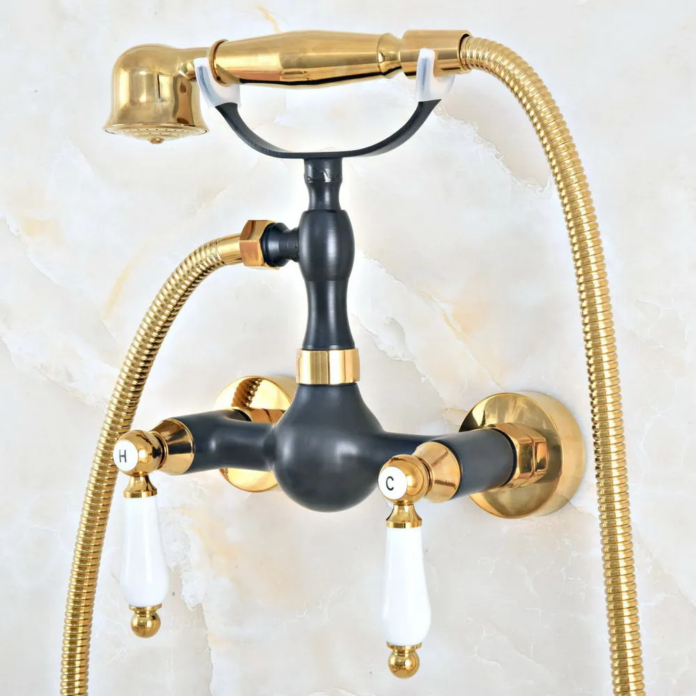 Gold & Black Brass Wall Mounted Bathroom Hand Shower Faucet Set with 150CM Hose Handheld Spray Head Mixer Tap Dna423
Gold & Black Brass Wall Mounted Bathroom Hand Shower Faucet Set with 150CM Hose Handheld Spray Head Mixer Tap Dna423