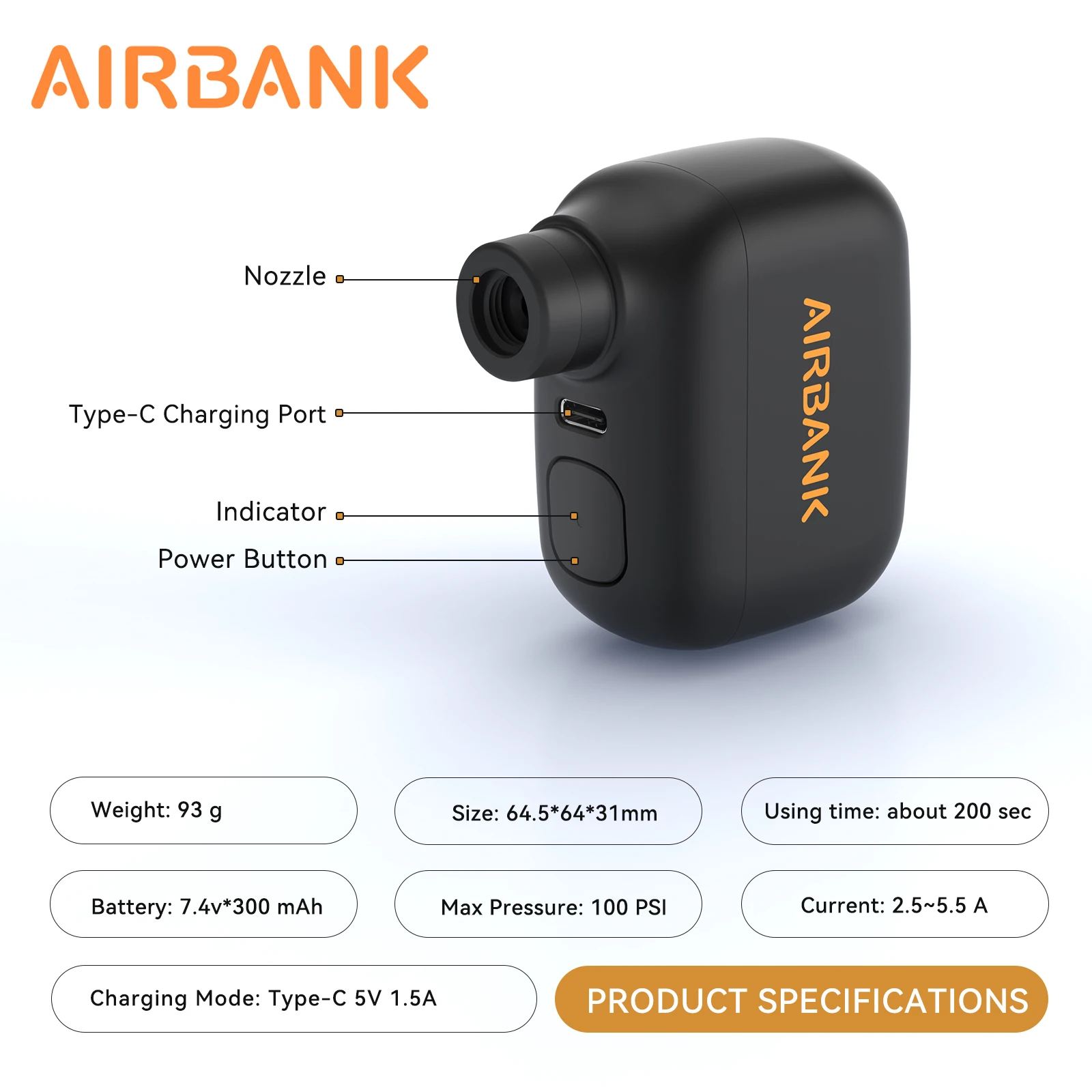 AIRBANK Mini Portable Bicycle Pump Rechargeable Air Inflator 100PSI Type-C Bike Accessories for Bike Schrader Presta Tires AS100
AIRBANK Mini Portable Bicycle Pump Rechargeable Air Inflator 100PSI Type-C Bike Accessories for Bike Schrader Presta Tires AS100