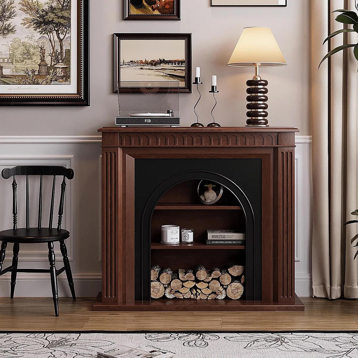 French retro decorative fireplace cabinet living room with lamp art entrance storage side cabinet
French retro decorative fireplace cabinet living room with lamp art entrance storage side cabinet