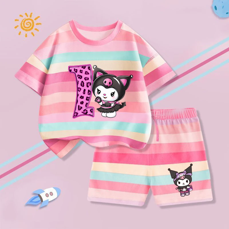 Kuromi Children Striped T-shirt+shorts Sanrio Kawaii Anime Figures Short Sleeve Girl Creative 26 Letter Pattern Tee Home Clothes
Kuromi Children Striped T-shirt+shorts Sanrio Kawaii Anime Figures Short Sleeve Girl Creative 26 Letter Pattern Tee Home Clothes