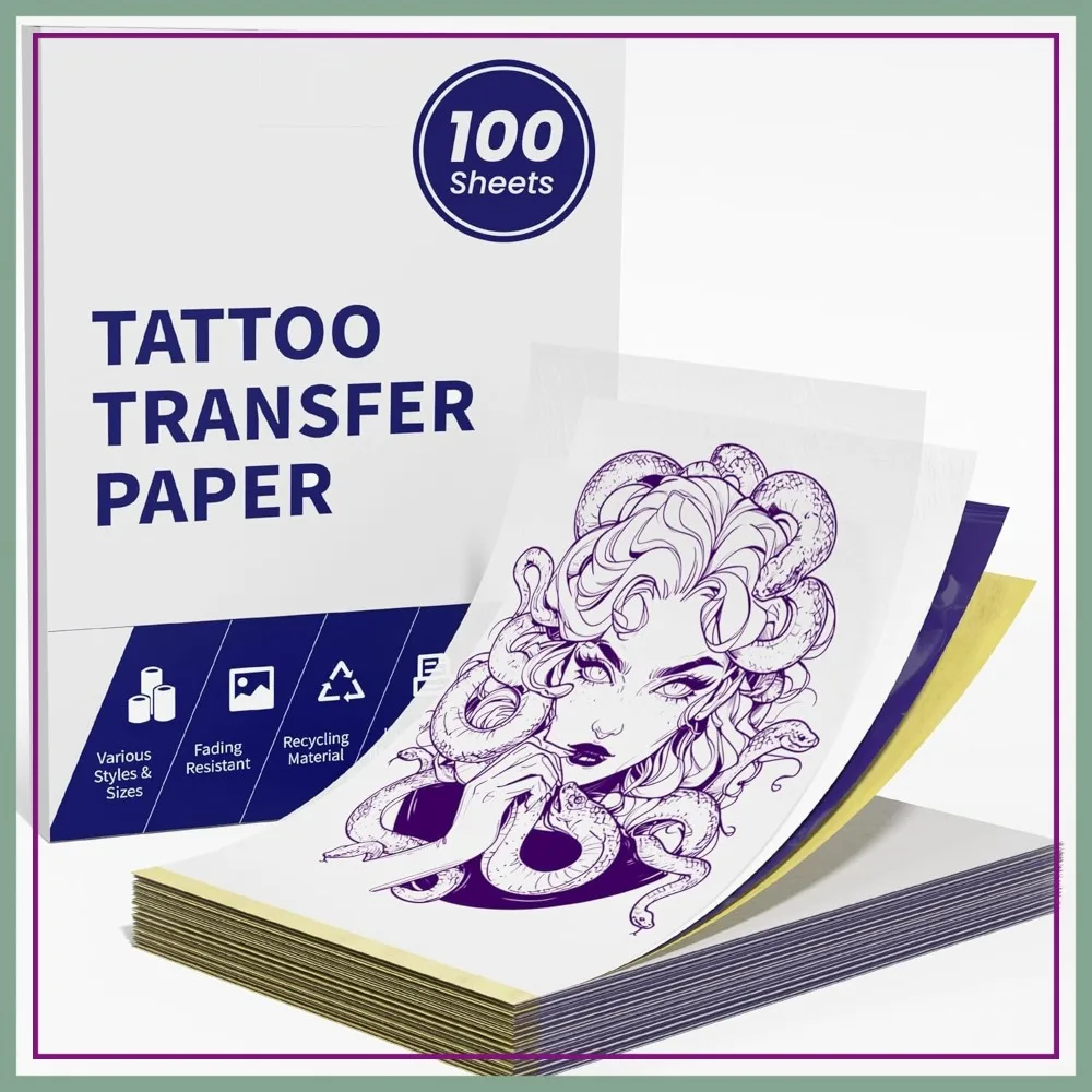 Tattoo Transfer Paper, 100pcs A4 Size 8.26" x 11.69", Thermal Stencil Paper, 4 Layers Tracing Paper for Tattoo Printer & Kit Supplies
Tattoo Transfer Paper, 100pcs A4 Size 8.26" x 11.69", Thermal Stencil Paper, 4 Layers Tracing Paper for Tattoo Printer & Kit Supplies