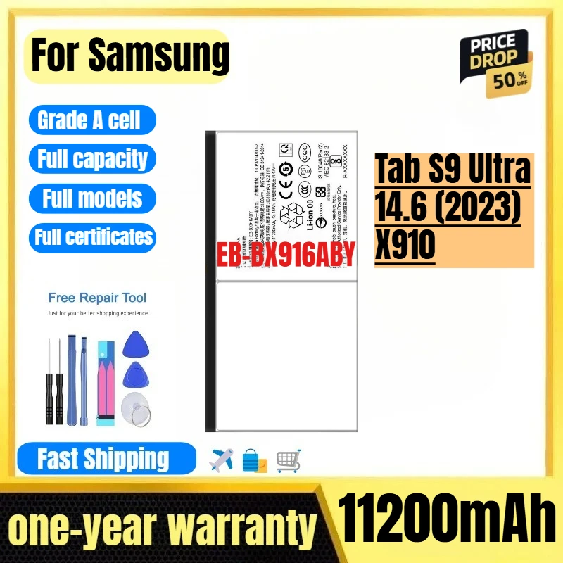 EB-BX916ABY for Samsung Tab S9 Ultra 14.6 (2023)/X910 Tablet Battery High Quality High Capacity Replacement Bateria with Tools
EB-BX916ABY for Samsung Tab S9 Ultra 14.6 (2023)/X910 Tablet Battery High Quality High Capacity Replacement Bateria with Tools