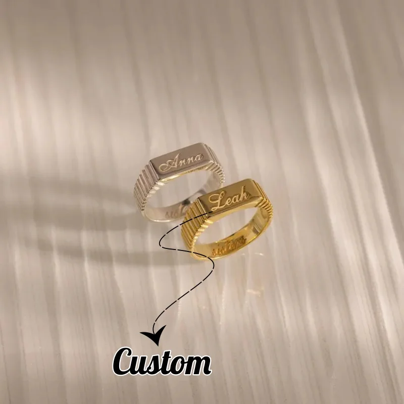 Roro's Customized Alloy Engraved Statement Ring Ribbed Signet Name Ring Personalized Jewelry Gift for Him/Her
Roro's Customized Alloy Engraved Statement Ring Ribbed Signet Name Ring Personalized Jewelry Gift for Him/Her