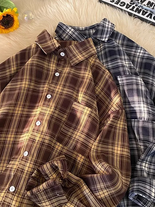 Casual Plaid irt ex Korean Sle Winter Loose Outerwear Couple Coat Long Sve Girl's Collar Mid-Length Thin Fabric
Casual Plaid irt ex Korean Sle Winter Loose Outerwear Couple Coat Long Sve Girl's Collar Mid-Length Thin Fabric