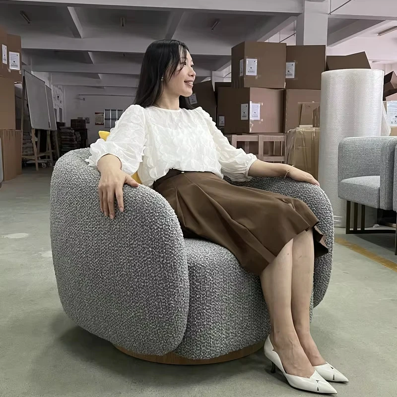 Hotel Single Accent Swivel Chair Grey Boucle Modern Leisure Living Room Sofa Chair High End Wooden Casual Home Furniture Chair
Hotel Single Accent Swivel Chair Grey Boucle Modern Leisure Living Room Sofa Chair High End Wooden Casual Home Furniture Chair