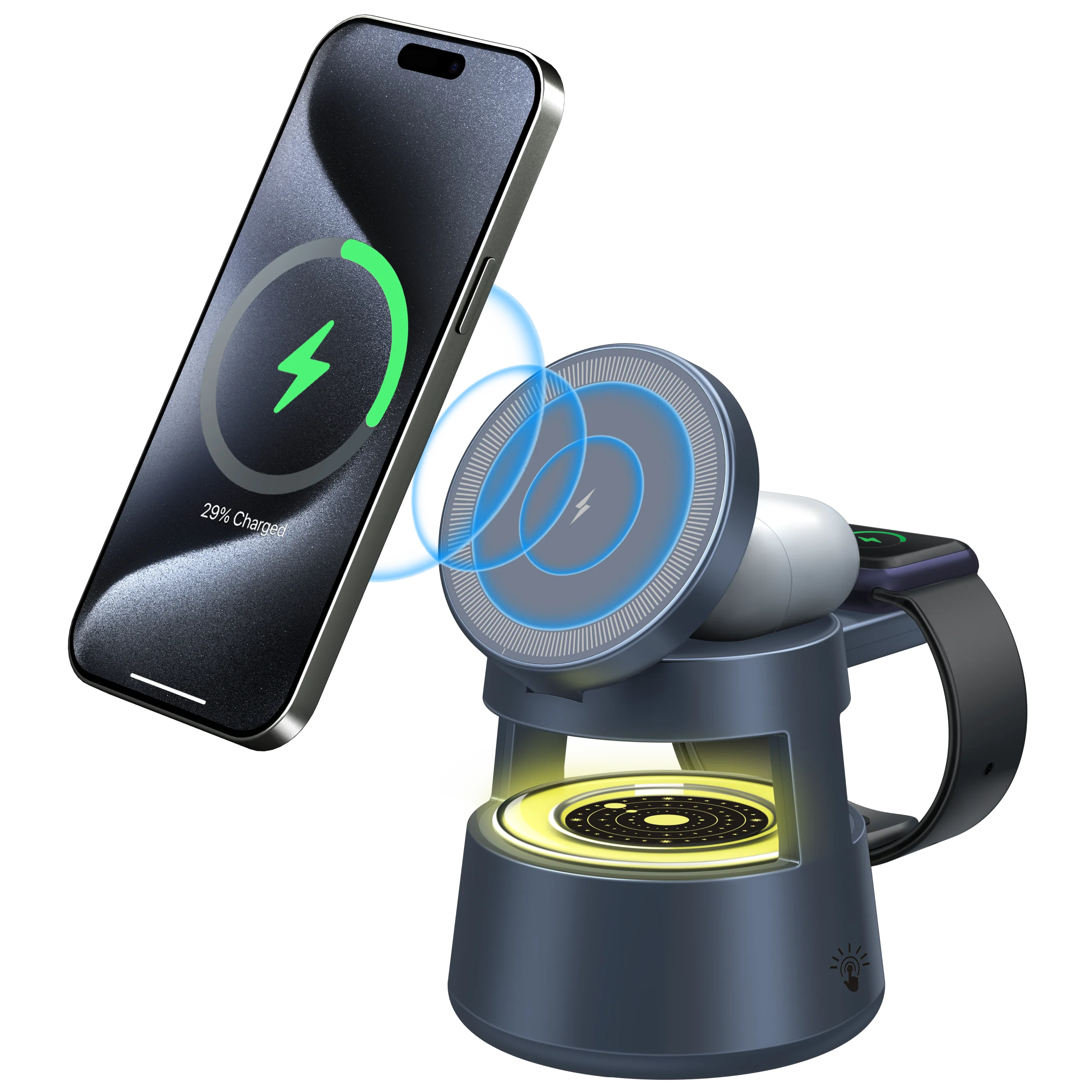 New Design 4-in-1 Magnetic Wireless Charging Station with Night Light PD Compatible for iPhone 14 15 16 Series & IWatch
New Design 4-in-1 Magnetic Wireless Charging Station with Night Light PD Compatible for iPhone 14 15 16 Series & IWatch
